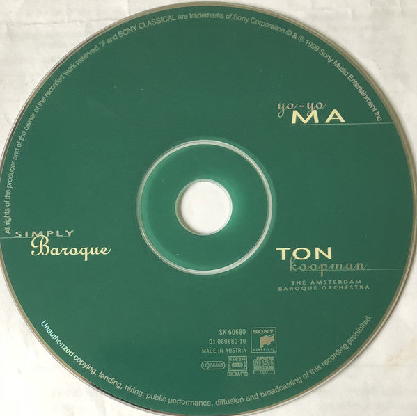 Yo-Yo Ma, Ton Koopman, The Amsterdam Baroque Orchestra : Simply Baroque (CD, Album)