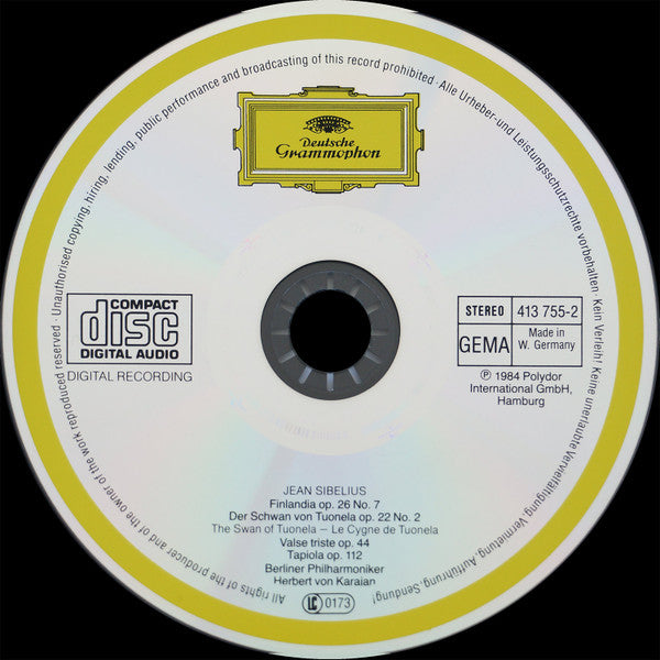 Jean Sibelius - Berliner Philharmoniker · Herbert von Karajan : Finlandia · Valse Triste · Tapiola · Der Schwan Von Tuonela = The Swan Of Tuonela (CD, Album)