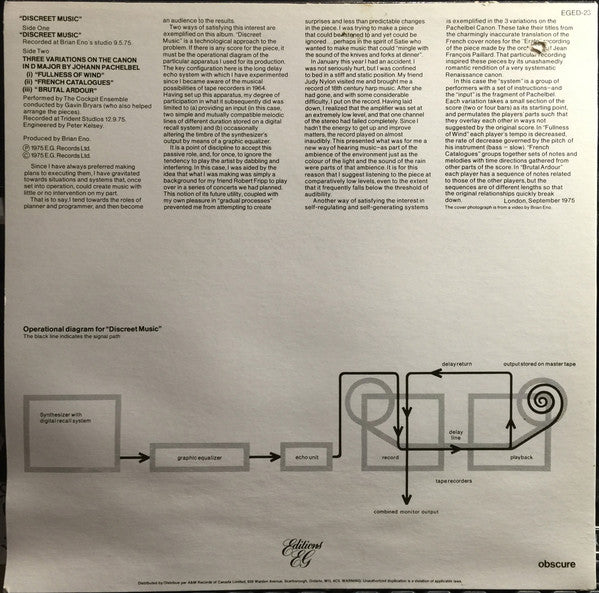 Brian Eno : Discreet Music (LP, Album, RE)