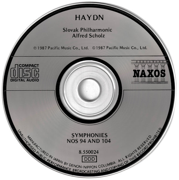 Joseph Haydn, Slovak Philharmonic Orchestra, Alfred Scholz : Symphony No. 94 "Surprise" & Symphony No. 104 "London" (CD)