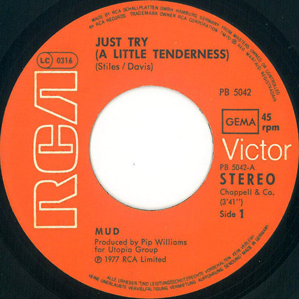 Mud : Just Try (A Little Tenderness) (7", Single)