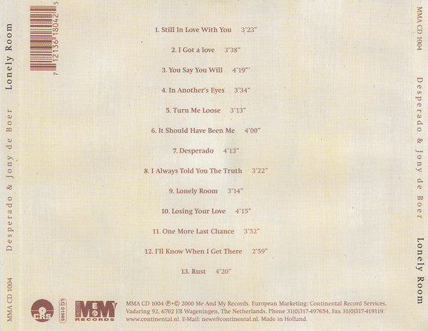 Desperado (37) & Jony De Boer (2) : Lonely Room (CD, Album)