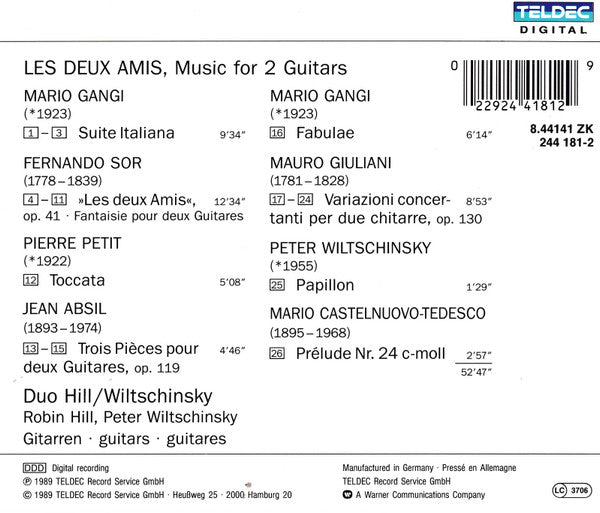 Les Deux Amis, The Hill/Wiltschinsky Guitar Duo : Music For Two Guitars (CD)