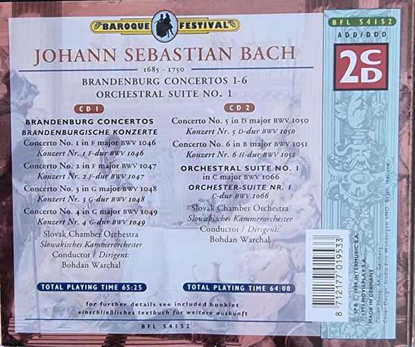 Johann Sebastian Bach : Branderburg Concertos 1-6 & Orchestral Suite 1 (2xCD, Album, Comp)