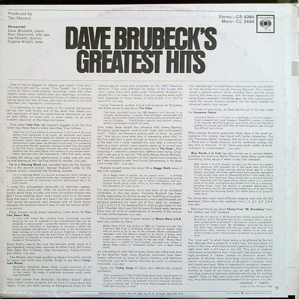 Dave Brubeck : Dave Brubeck's Greatest Hits (LP, Comp, RE)
