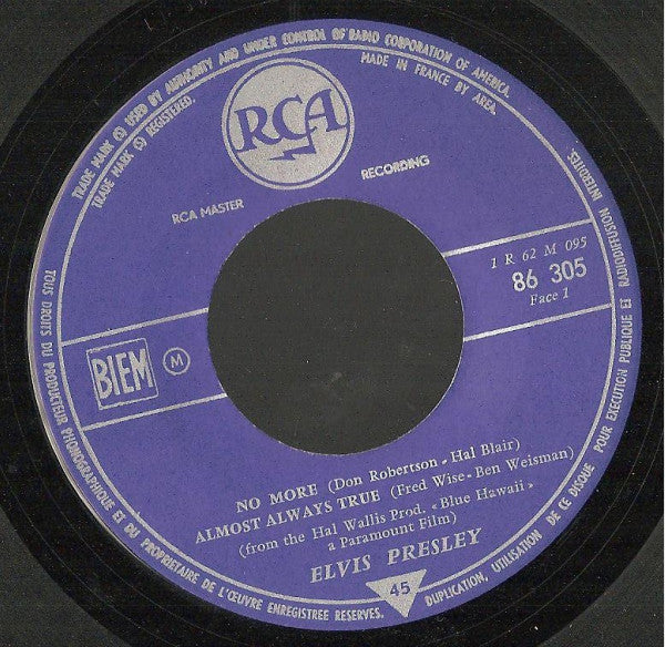 Elvis Presley : Blue Hawaii (7", EP, Mono)