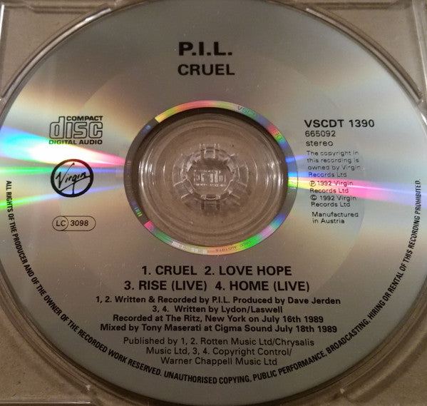 Public Image Limited : Cruel (CD, Single)