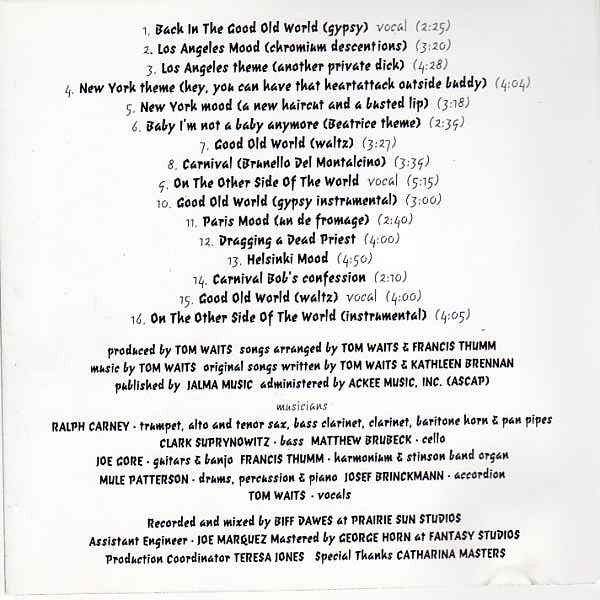 Tom Waits : Night On Earth (Original Soundtrack Recording) (CD, Album, RE)