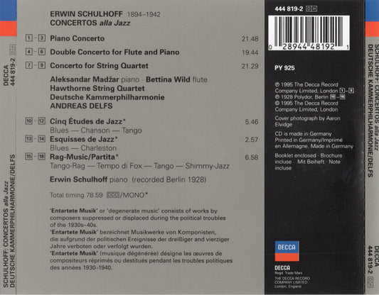 Erwin Schulhoff - Deutsche Kammerphilharmonie Bremen, Andreas Delfs : Concertos Alla Jazz (CD, Album, Mono)