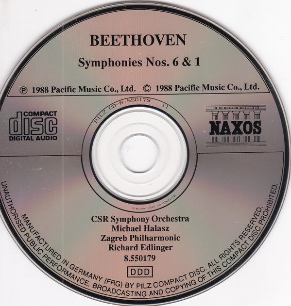 Ludwig Van Beethoven - Slovak Radio Symphony Orchestra, Zagrebačka Filharmonija, Michael Halász, Richard Edlinger : Symphony No. 6 'Pastoral', Symphony No. 1 (CD, Album)