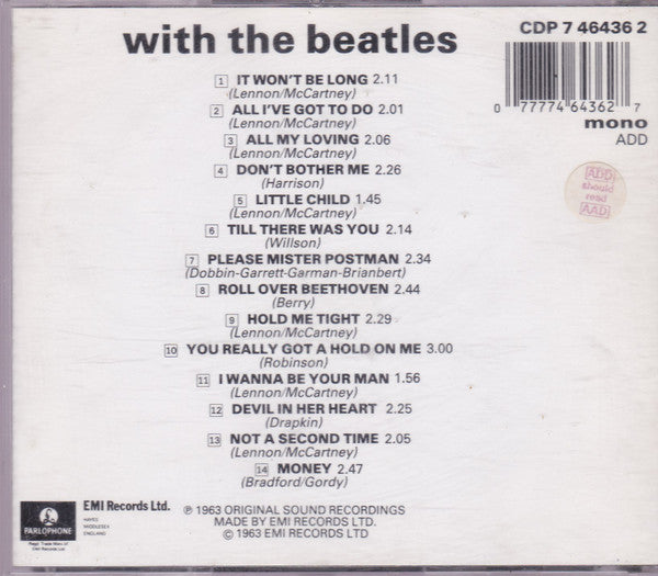 The Beatles : With The Beatles (CD, Album, Mono, M/Print, RE)