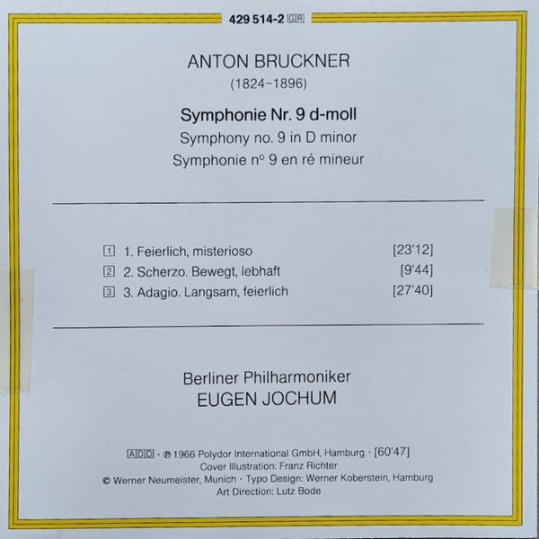 Anton Bruckner - Berliner Philharmoniker, Eugen Jochum : Symphonie Nr. 9 (CD, Album, RE, RM)