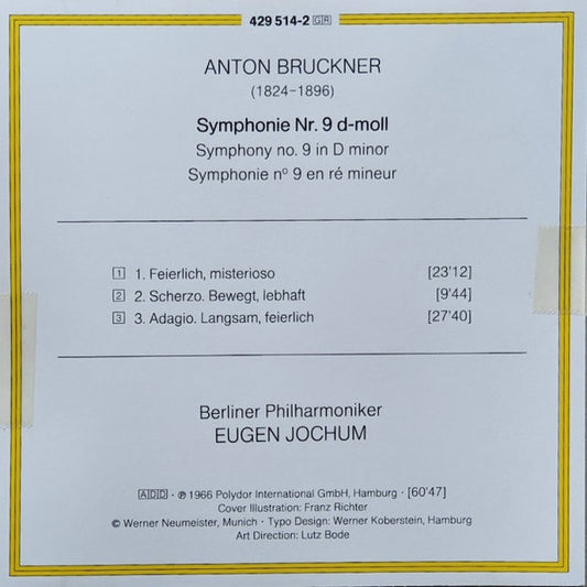 Anton Bruckner - Berliner Philharmoniker, Eugen Jochum : Symphonie Nr. 9 (CD, Album, RE, RM)