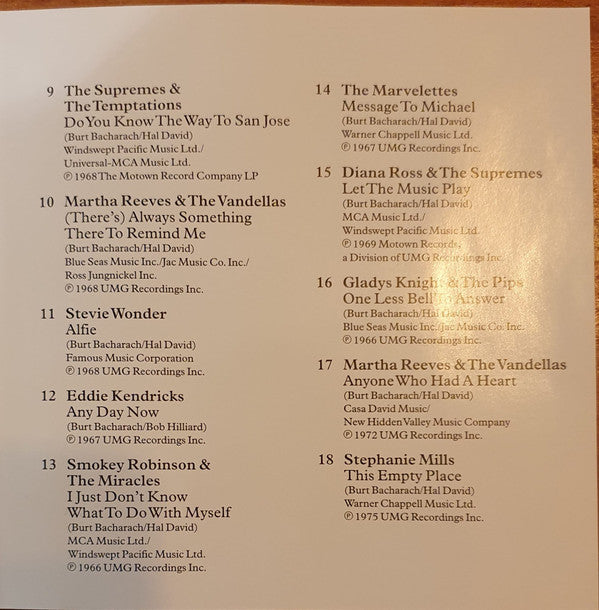 Various : Motown Salutes Burt Bacharach (CD, Comp)