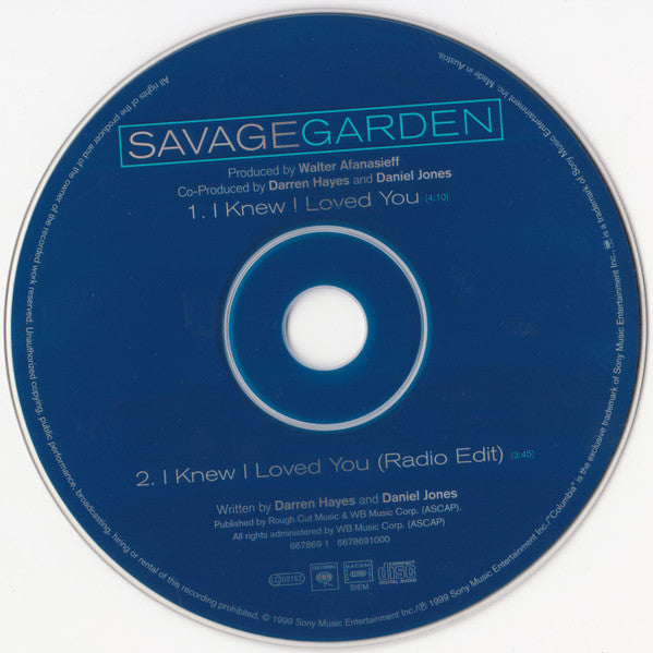 Savage Garden : I Knew I Loved You (CD, Single, Car)