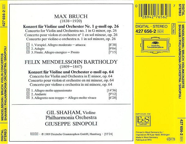 Felix Mendelssohn-Bartholdy, Max Bruch - Gil Shaham, Philharmonia Orchestra, Giuseppe Sinopoli : Violinkonzerte = Violin Concertos (CD, Album)