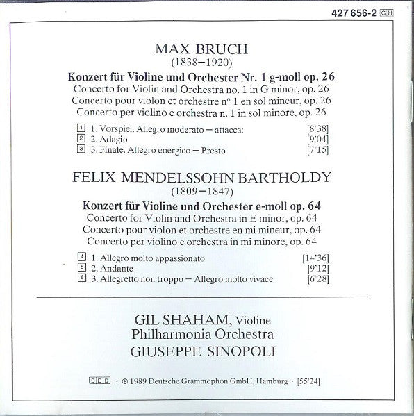 Felix Mendelssohn-Bartholdy, Max Bruch - Gil Shaham, Philharmonia Orchestra, Giuseppe Sinopoli : Violinkonzerte = Violin Concertos (CD, Album)