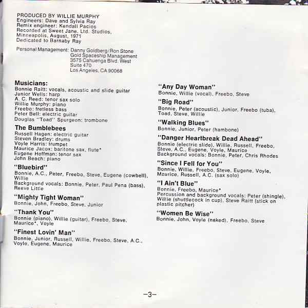 Bonnie Raitt : Bonnie Raitt (CD, Album, RE)