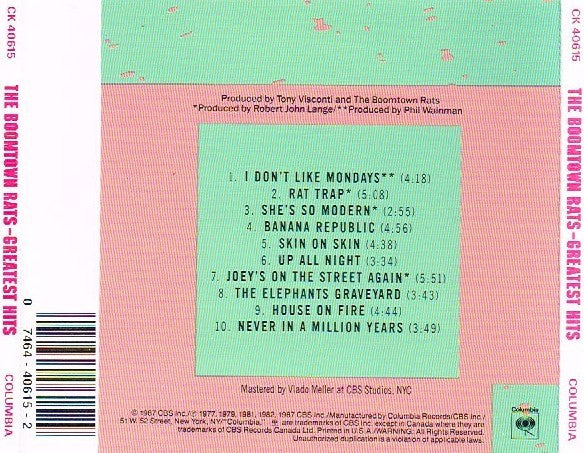 The Boomtown Rats : Greatest Hits (CD, Comp)