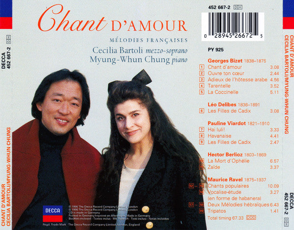 Cecilia Bartoli, Myung-Whun Chung : Chant D'Amour - Mélodies Françaises (CD, Album, PMD)