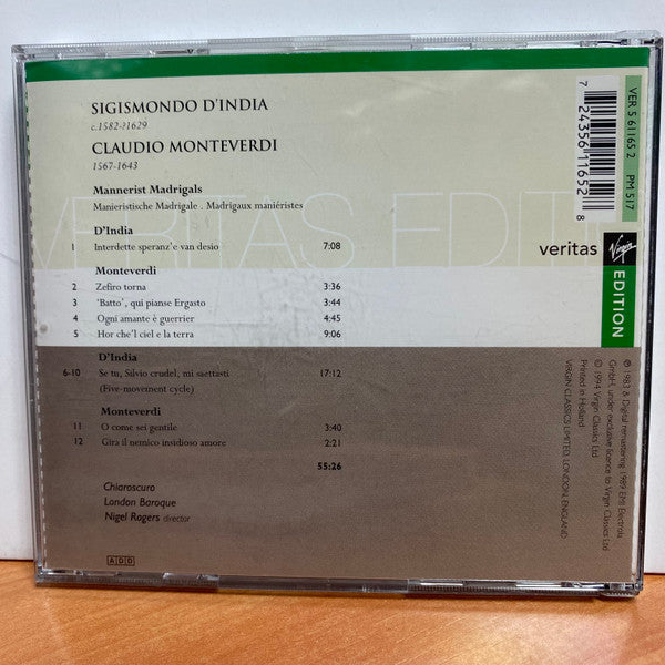 Claudio Monteverdi - Sigismondo D'India, Ensemble Chiaroscuro, Nigel Rogers (2) : Manieristische Madrigale (CD, Album)
