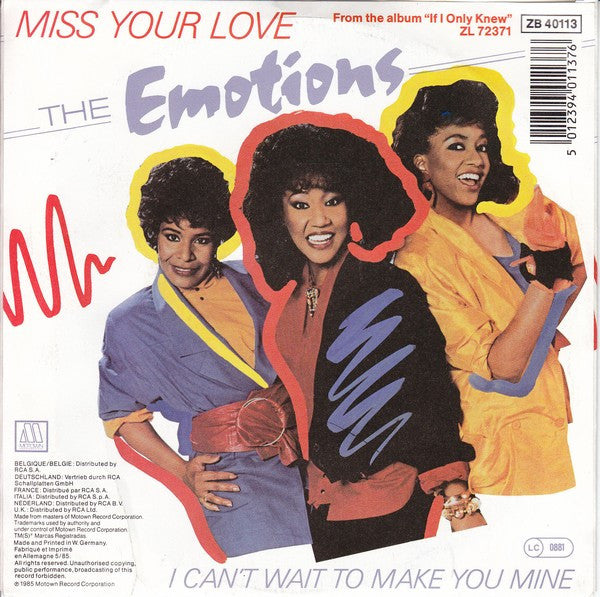 The Emotions : Miss Your Love (7", Single)