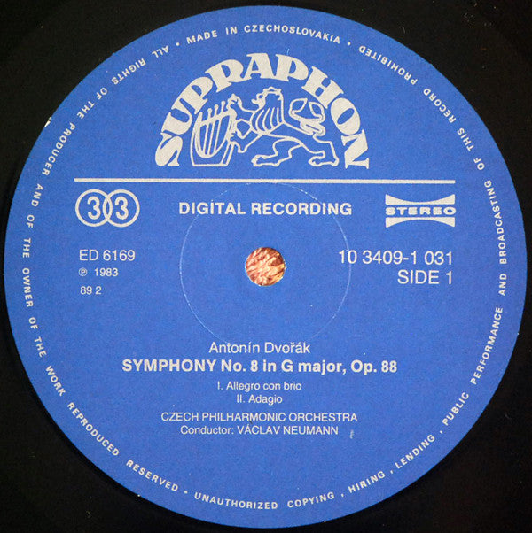 Antonín Dvořák - The Czech Philharmonic Orchestra, Václav Neumann : Symfonie č. 8 / Eighth Symphony (LP, RP)