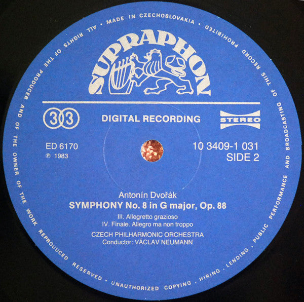 Antonín Dvořák - The Czech Philharmonic Orchestra, Václav Neumann : Symfonie č. 8 / Eighth Symphony (LP, RP)