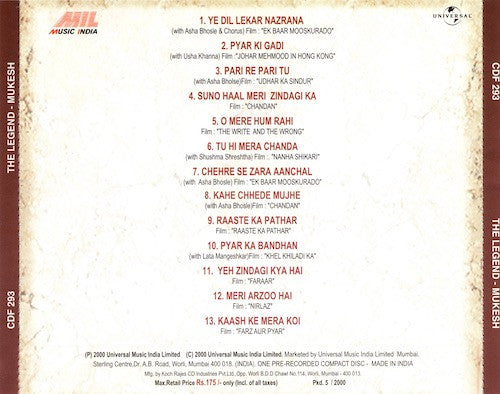 Mukesh : The Legend (CD)