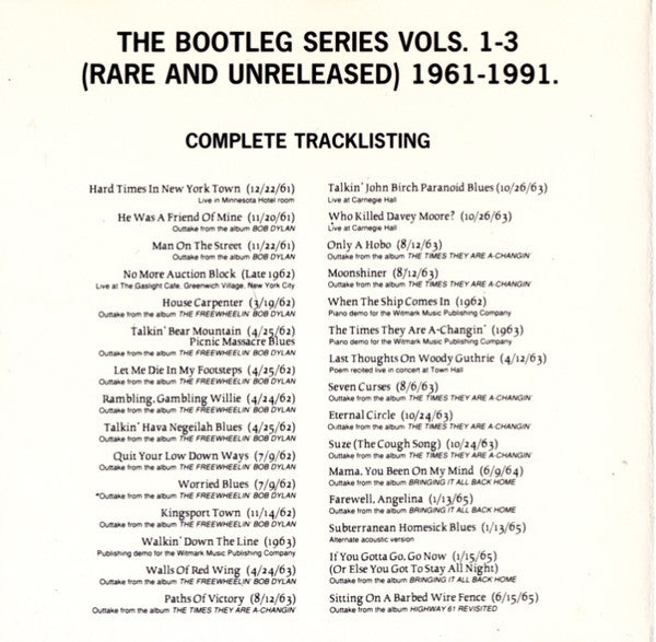 Bob Dylan : 5 Tracks From The Bootleg Series Volumes 1-3 [Rare & Unreleased] 1961-1991 (CD, Promo, Smplr)