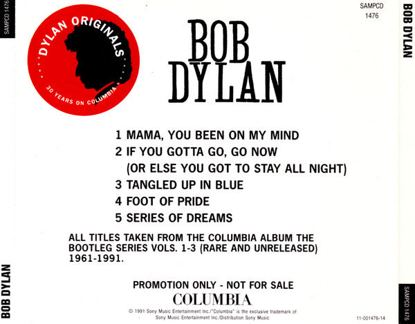 Bob Dylan : 5 Tracks From The Bootleg Series Volumes 1-3 [Rare & Unreleased] 1961-1991 (CD, Promo, Smplr)