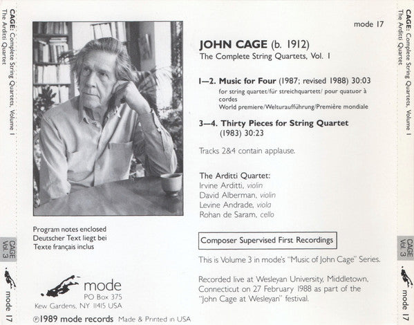 John Cage - Arditti Quartet : The Complete String Quartets Vol. I (CD, Album, PDO)