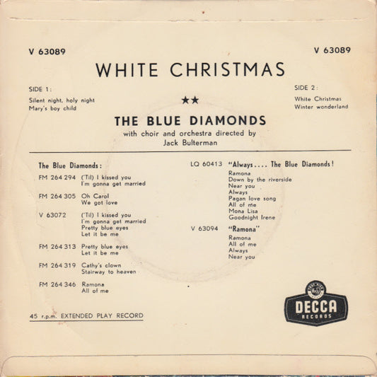 The Blue Diamonds With Choir* And Orchestra Directed By Jack Bulterman* : White Christmas (7", EP, Mono)