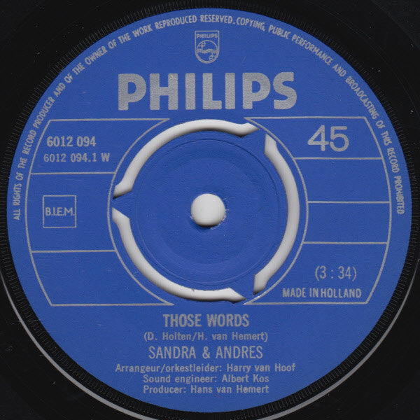 Sandra & Andres : Those Words / Isn't It A Very Good Thing (7", Single)