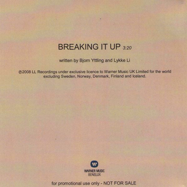 Lykke Li : Breaking It Up (CDr, Single, Promo)