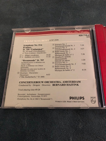 Franz Schubert - Concertgebouworkest, Bernard Haitink : Symphony No. 8 "Unfinished" / "Rosamunde" Incidental Music (CD, Comp, RE, RM)
