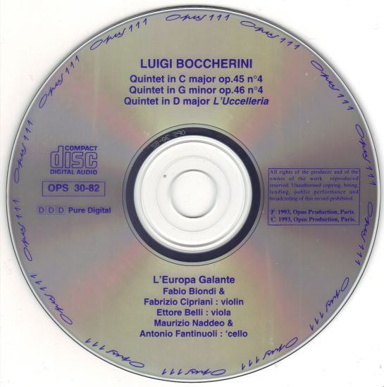Boccherini*, Europa Galante : 3 String Quintets (Quintet In D Major - Quintet In G Minor & The "Bird Sanctuary" Quintet) (CD, Album)