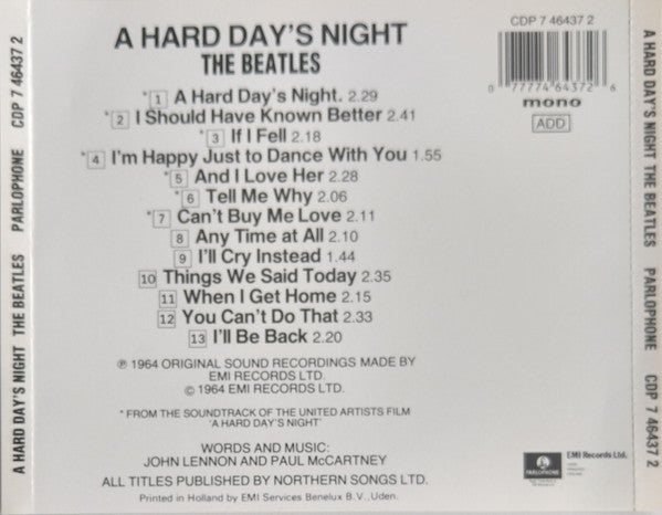 The Beatles : A Hard Day's Night (CD, Album, Mono, RE, PDO)