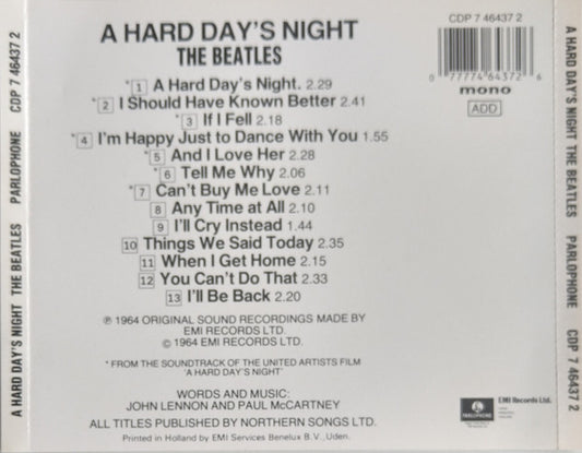 The Beatles : A Hard Day's Night (CD, Album, Mono, RE, PDO)