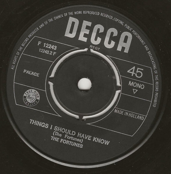 The Fortunes : Here It Comes Again / Things I Should Have Known (7", Single, Mono, Bla)