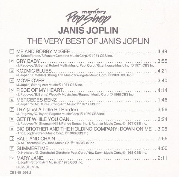 Janis Joplin : The Very Best Of (CD, Album, Comp)
