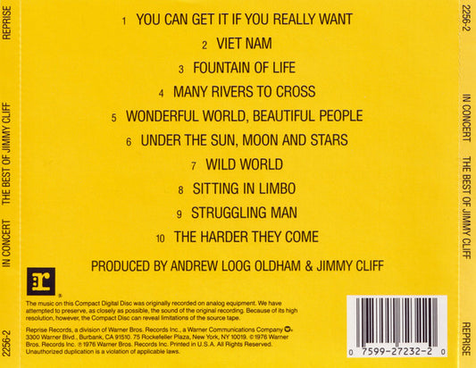 Jimmy Cliff : In Concert - The Best Of Jimmy Cliff (CD, Album, RE)