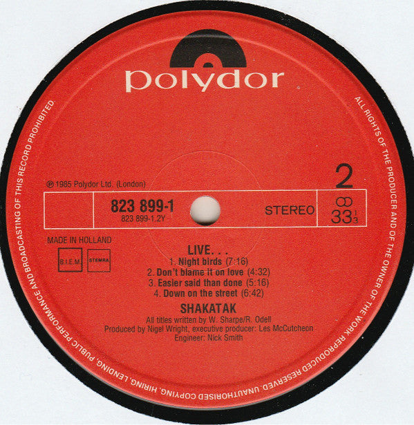 Shakatak : Live! (LP, Album)