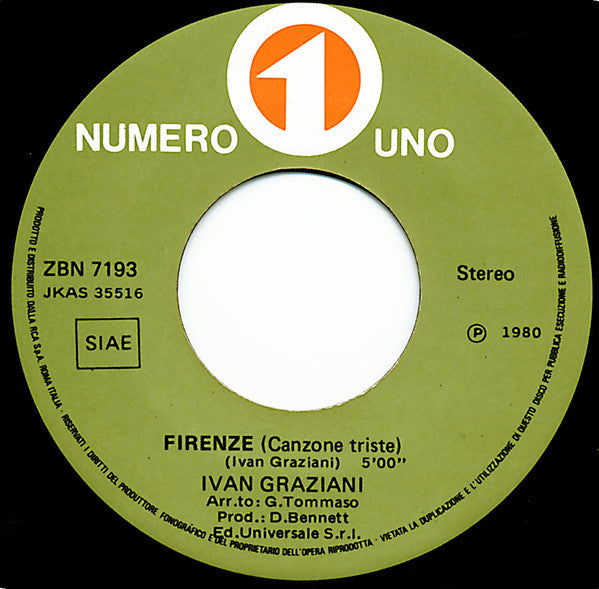 Ivan Graziani : Firenze (Canzone Triste) / Angelina (7")