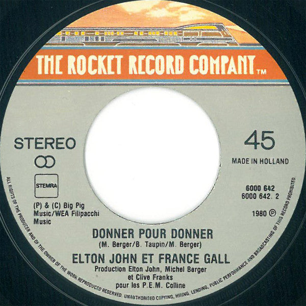 Elton John & France Gall : Les Aveux / Donner Pour Donner (7", Single)