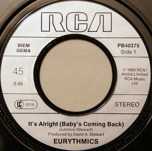 Eurythmics : It's Alright (Baby's Coming Back) (7", Single)