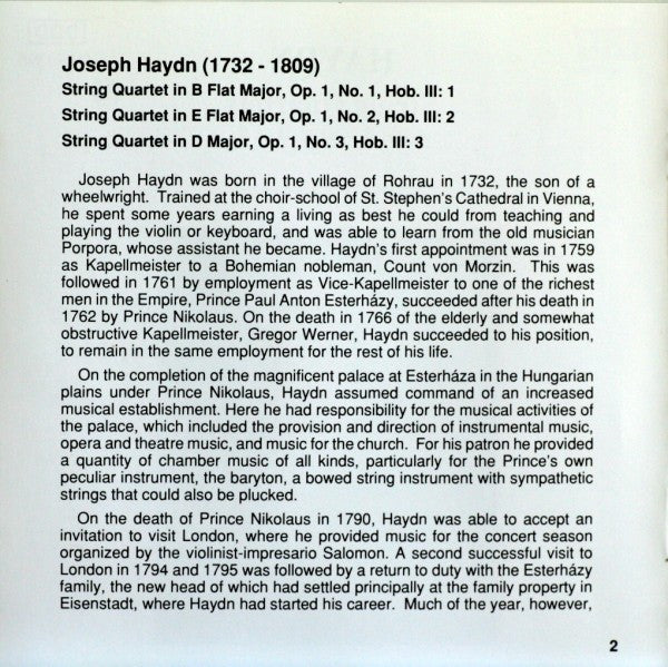 Joseph Haydn – Kodály Quartet : String Quartets Op. 1, Nos. 1 - 4 (CD, Album)