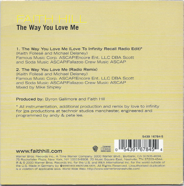 Faith Hill : The Way You Love Me (CD, Single)