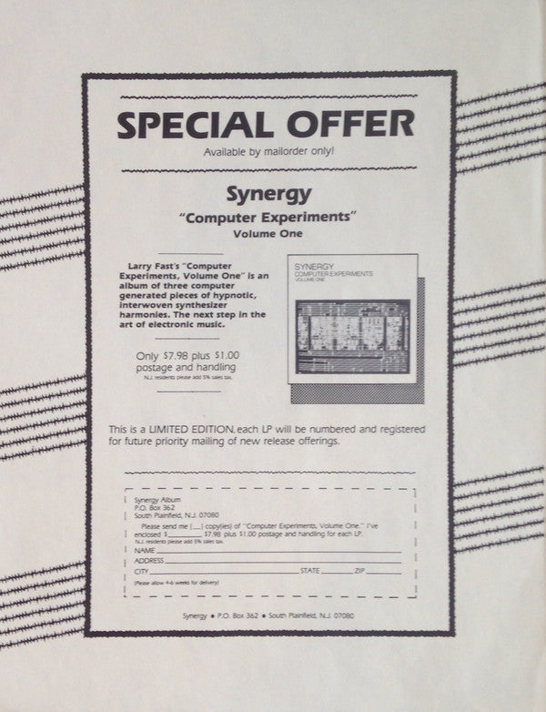Synergy (3) : Computer Experiments Volume One (LP, Ltd, Num)