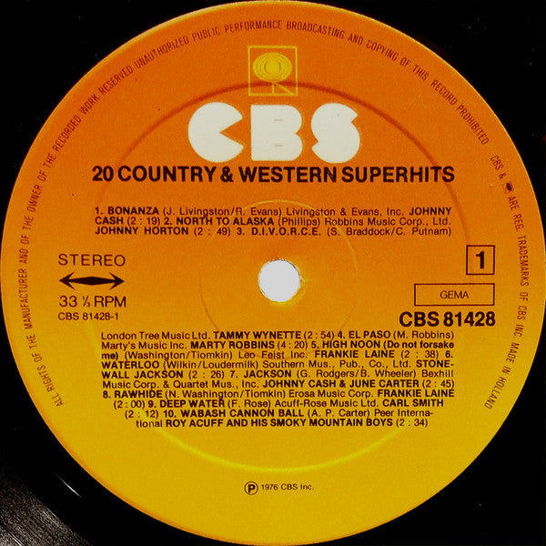 Various : 20 Country & Western Superhits (LP, Comp)